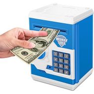 [아마존베스트]Zonkin Electronic Password Piggy Bank Kids Safe Bank Mini ATM Electronic Money Save Box Cash Coin Can (Blue White)