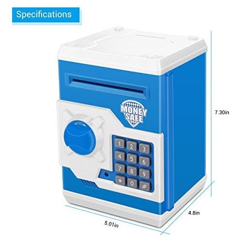  [아마존베스트]Zonkin Electronic Password Piggy Bank Kids Safe Bank Mini ATM Electronic Money Save Box Cash Coin Can (Blue White)