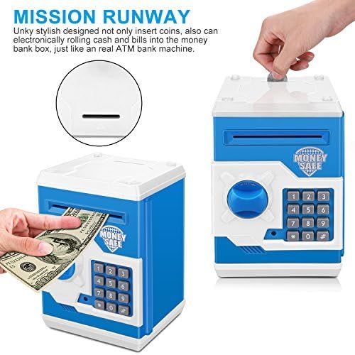  [아마존베스트]Zonkin Electronic Password Piggy Bank Kids Safe Bank Mini ATM Electronic Money Save Box Cash Coin Can (Blue White)