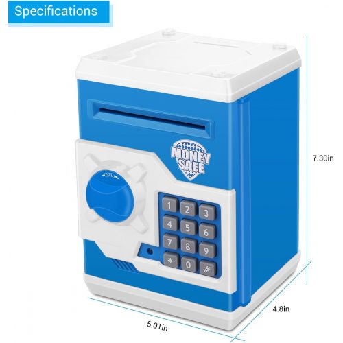  [아마존베스트]Zonkin Electronic Password Piggy Bank Kids Safe Bank Mini ATM Electronic Money Save Box Cash Coin Can (Blue White)