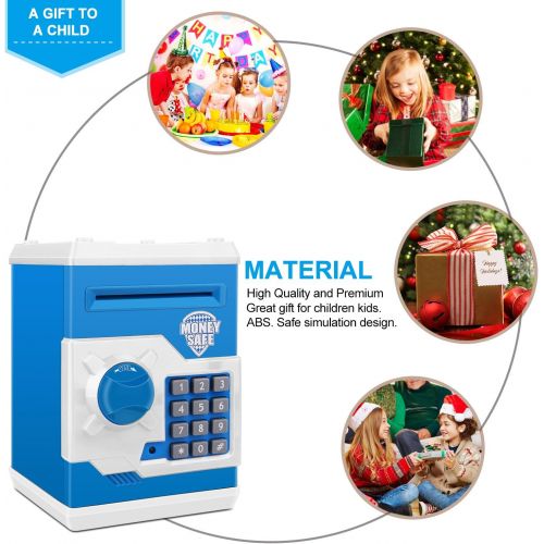  [아마존베스트]Zonkin Electronic Password Piggy Bank Kids Safe Bank Mini ATM Electronic Money Save Box Cash Coin Can (Blue White)