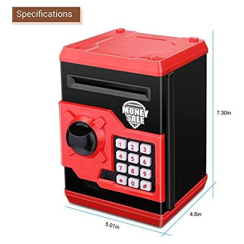  [아마존베스트]Zonkin Cartoon Electronic ATM Password Piggy Bank Cash Coin Can Auto Scroll Paper Money Saving Box Gift for Kids (Black red)