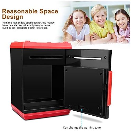  [아마존베스트]Zonkin Cartoon Electronic ATM Password Piggy Bank Cash Coin Can Auto Scroll Paper Money Saving Box Gift for Kids (Black red)