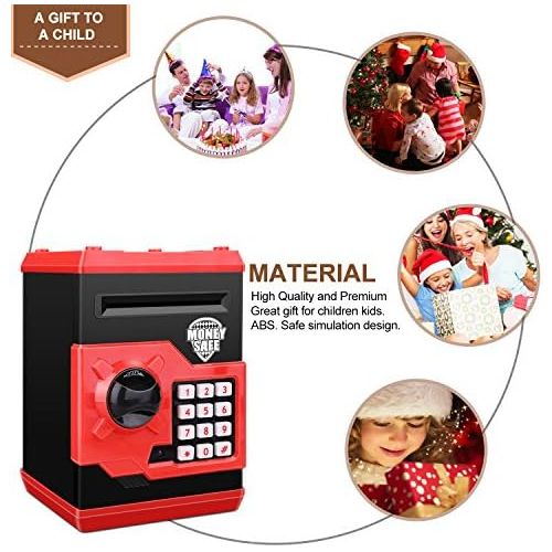  [아마존베스트]Zonkin Cartoon Electronic ATM Password Piggy Bank Cash Coin Can Auto Scroll Paper Money Saving Box Gift for Kids (Black red)