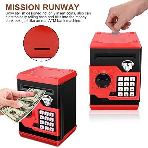  [아마존베스트]Zonkin Cartoon Electronic ATM Password Piggy Bank Cash Coin Can Auto Scroll Paper Money Saving Box Gift for Kids (Black red)
