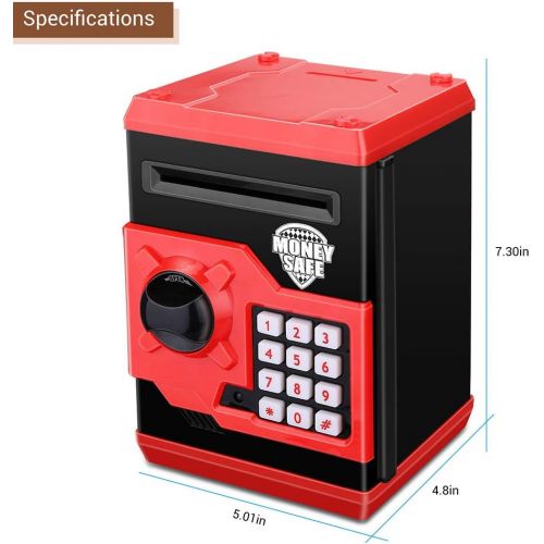  [아마존베스트]Zonkin Cartoon Electronic ATM Password Piggy Bank Cash Coin Can Auto Scroll Paper Money Saving Box Gift for Kids (Black red)