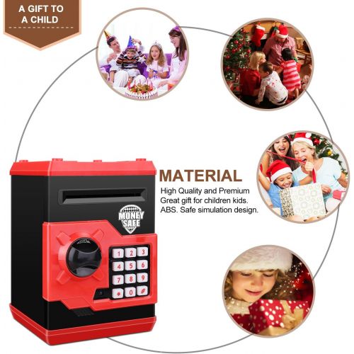  [아마존베스트]Zonkin Cartoon Electronic ATM Password Piggy Bank Cash Coin Can Auto Scroll Paper Money Saving Box Gift for Kids (Black red)