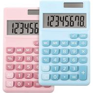 2 Pieces Basic Standard Calculators Mini Digital Desktop Calculator with 8-Digit LCD Display, Battery Solar Power Smart Calculator Pocket Size for Home School for Kids (Blue, Pink)