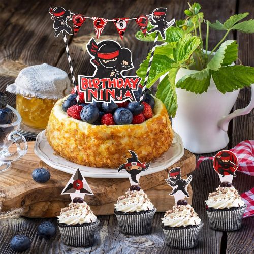  Zonon 32 Pieces Warrior Happy Birthday Cake Decorations Include Mini Warrior Banner 1 Warrior Birthday Cake Banner Topper and 30 Warrior Cupcake Toppers for Kids Adults Birthday Party Ba