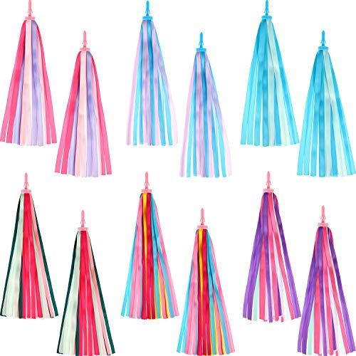  Zonon 6 Pairs Kid Bicycle Tassel Ribbon Scooter Bike Handlebar Streamer Bicycle Grips Tassel Decoration for Boys and Girls