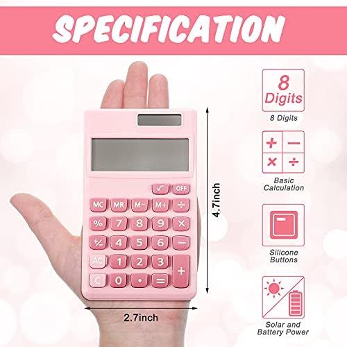  Zonon 2 Pieces Basic Standard Calculators Mini Digital Desktop Calculator with 8-Digit LCD Display, Battery Solar Power Smart Calculator Pocket Size for Home School for Kids (Pink)