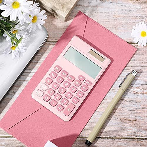  Zonon 2 Pieces Basic Standard Calculators Mini Digital Desktop Calculator with 8-Digit LCD Display, Battery Solar Power Smart Calculator Pocket Size for Home School for Kids (Pink)