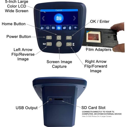  zonoz FS-Five Digital Film & Slide Scanner - Converts 35mm, 126, 110, Super 8 & 8mm Film Negatives & Slides to JPEG - Includes Large Bright 5-Inch LCD, Easy-Load Film Inserts Adapt