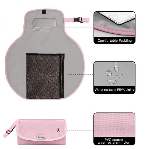  Zooawa Baby Portable Diaper Changing Pad, Lightweight Waterproof Travel Diaper Clutch, Diaper Changing Mat Station with Mesh Pockets and Padded Head Rest, Pink