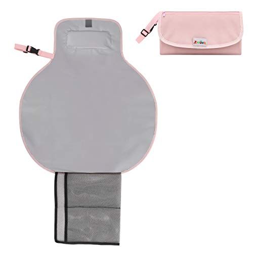  Zooawa Baby Portable Diaper Changing Pad, Lightweight Waterproof Travel Diaper Clutch, Diaper Changing Mat Station with Mesh Pockets and Padded Head Rest, Pink