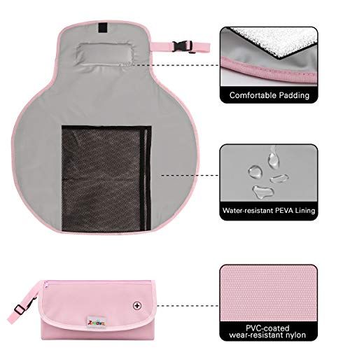  Zooawa Baby Portable Diaper Changing Pad, Lightweight Waterproof Travel Diaper Clutch, Diaper Changing Mat Station with Mesh Pockets and Padded Head Rest, Pink