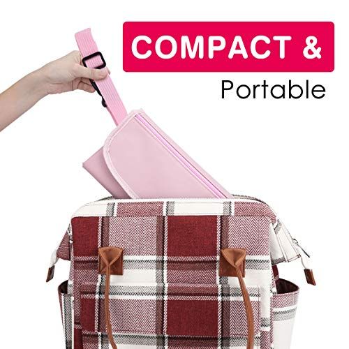  Zooawa Baby Portable Diaper Changing Pad, Lightweight Waterproof Travel Diaper Clutch, Diaper Changing Mat Station with Mesh Pockets and Padded Head Rest, Pink