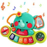 Zooawa Multifunctional Musical Elephant Keyboard Piano Toy, Educational Learning Toy Machine Gift Set for 6 Months Toddlers Infants Boys and Girls with Flashing Lights Sounds - Col