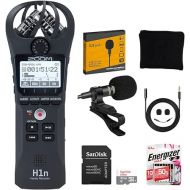 Zoom H1n-VP Portable Handy Recorder with Windscreen, AC Adapter, USB Cable & Case (Black) Bundle with PowerDeWise Pro Lavalier Mic Clip, 32GB Memory Card and AA Alkaline Batteries Pack