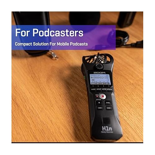  Zoom H1n Handy Recorder (Old Model, H1n-VP) Portable Recorder, Onboard Stereo Microphones, Camera Mountable, Records to SD Card, USB Microphone, with Case, USB Cable, Windscreen, & Power Adapter