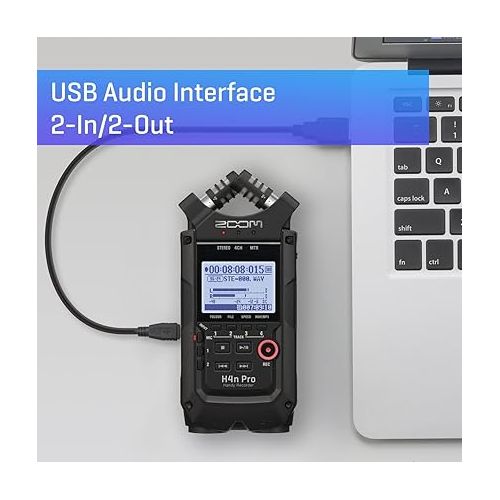  Zoom H4n Pro 4-Track Portable Recorder, All Black, Stereo Microphones, 2 XLR/ ¼“ Combo Inputs, Battery Powered, for Stereo/Multitrack Recording of Music, Audio for Video, and Podcasting