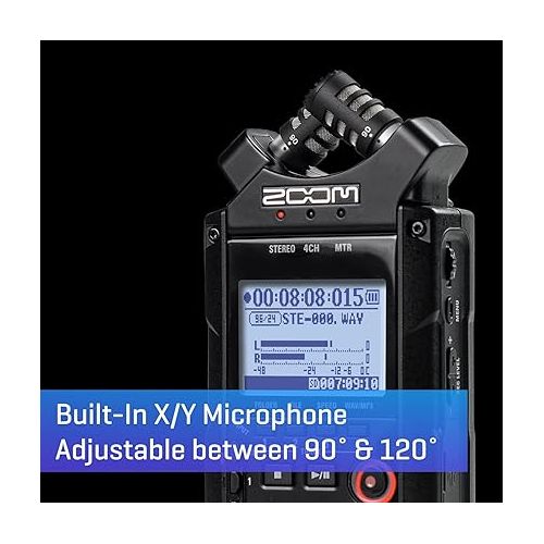  Zoom H4n Pro 4-Track Portable Recorder, All Black, Stereo Microphones, 2 XLR/ ¼“ Combo Inputs, Battery Powered, for Stereo/Multitrack Recording of Music, Audio for Video, and Podcasting