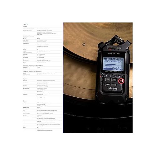  Zoom H4n Pro 4-Input/4-Track Portable Handy Recorder with Onboard X/Y Mic Capsule (Black) + Over-Ear Stereo Headphones + 32GB Memory Card + Table Tripod Hand Grip + 4 AA Batteries and Charger