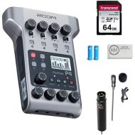 Zoom PodTrak P4 Portable Multitrack Podcast Recorder Bundled with Lavalier Microphone + 64GB Memory Card + Cleaning Cloth (4 Items)