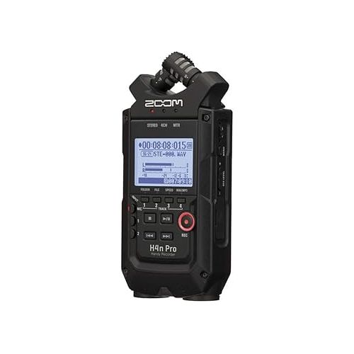  Zoom H4n Pro All Black 4-Track Portable Recorder (2020 Model) with Zoom AD-14 AC Adapter, Windbuster, 16GB Memory Card & USB Cable Bundle