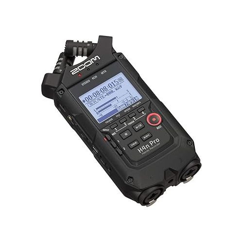  Zoom H4n Pro All Black 4-Track Portable Recorder (2020 Model) with Zoom AD-14 AC Adapter, Windbuster, 16GB Memory Card & USB Cable Bundle