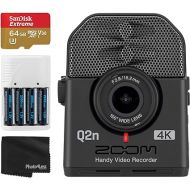 Zoom Q2n-4K Ultra High Definition Handy Video Camera Recorder for Musicians + 64GB Extreme UHS-I microSDXC Memory Card + 4 AA Batteries and Charger + Cleaning Cloth - Deluxe Video Recordering Bundle