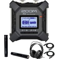 F3 Digital Multitrack Field Recorder Bundle with Zoom ZPC-1 Matched Pair Condenser Microphones, Closed-Back Monitoring Headphones, and XLR Cables (2-Pack) (5 Items)