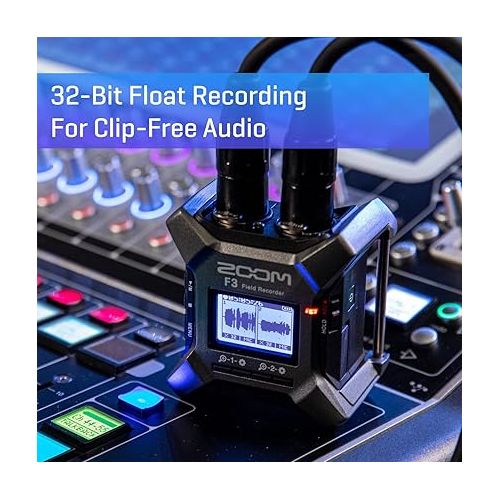  Zoom F3 Professional Field Recorder, 32-bit Float Recording, 2 Channel Recorder, Dual AD Converters, 2 Locking XLR/TRS Inputs, Battery Powered, Wireless Control