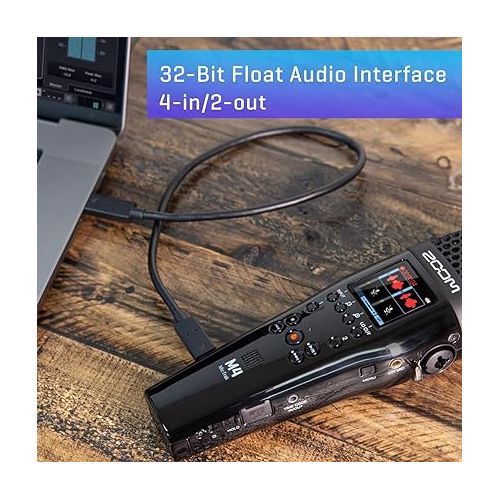  Zoom M4 MicTrak with 32-Bit Float, 4-Tracks, 2 XLR/TRS inputs, X/Y Mic Capsule, Timecode, Normalization, On-Board Monitoring, Battery Powered, Audio Interface, For Musicians, Podcasters, Videographers