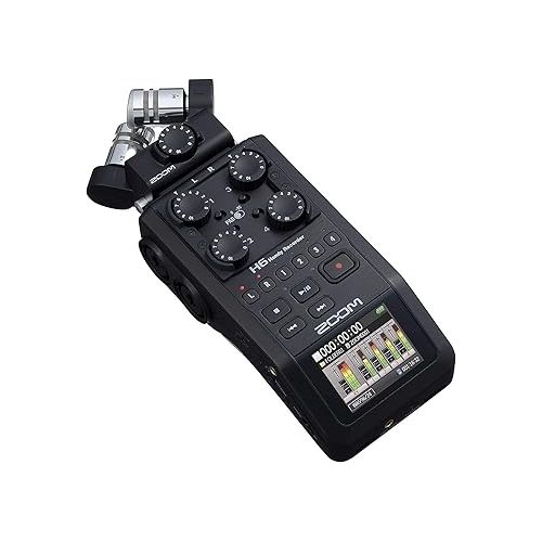  Zoom H6 All Black (2020 Version) 6-Track Portable Recorder, Stereo Microphones, 4 XLR/TRS Inputs, SD Card, USB Audio Interface, Battery Powered Bundled with Zoom APH-6 Accessory Package