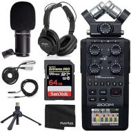 Zoom H6 All Black Six Track Portable Recorder Podcasting Bundle with Zoom Dynamic Mic, Headphones, Accessories (4 Items)