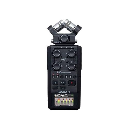  Zoom H6 All Black Six Track Portable Recorder Podcasting Bundle with Zoom Dynamic Mic, Headphones, Accessories (4 Items)