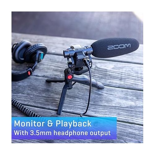  Zoom M3 MicTrak Stereo On-Camera Shotgun Microphone with 32-Bit Float, 90 degree, 120 degree, and MONO Mode, Shockmount, USB Microphone Compatible, and Battery Powered