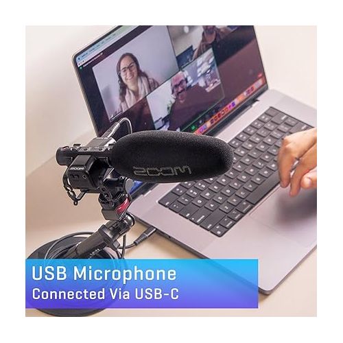  Zoom M3 MicTrak Stereo On-Camera Shotgun Microphone with 32-Bit Float, 90 degree, 120 degree, and MONO Mode, Shockmount, USB Microphone Compatible, and Battery Powered