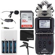 Zoom H5 4-Input / 4-Track Portable Handy Recorder with Interchangeable X/Y Mic Capsule + 32GB Memory Card + Lavalier Condenser Microphone + 4 AA Batteries & Charger + Tabletop Tripod/Handgrip