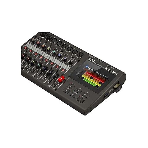  Zoom R20 Multi Track Tabletop Recorder, with Touchscreen, Onboard Editing, 16 Tracks, 6 XLR Inputs, 2 Combo Inputs, Effects, Synth, Drum Loops, and USB Audio Interface.