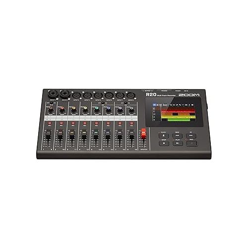  Zoom R20 Multi Track Tabletop Recorder, with Touchscreen, Onboard Editing, 16 Tracks, 6 XLR Inputs, 2 Combo Inputs, Effects, Synth, Drum Loops, and USB Audio Interface.