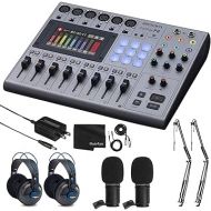 Zoom PodTrak P8 Multitrack Podcast Recorder + 2X Zoom ZDM-1 Dynamic Microphones + 2X Samson SR970 Professional Studio Reference Headphones - 2X Broadcast Boom Arm - Complete Recording Bundle