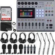 Zoom PodTrak P8 Multitrack Podcast Recorder + 4X Zoom ZDM-1 Podcast Mic + 4X Headphones + 4X Windscreens + 4X Tabletop Stands + 64GB Memory Card + 4X Boom Arms + Cables - Ultimate Podcasting Bundle