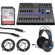 Zoom LiveTrak L-8 Portable 8-Channel Digital Mixer and Multitrack Recorder Bundle with 32GB Memory Card + Studio Headphones + Stereo Mini Male Cable + Mic Cables - Valued Bundle