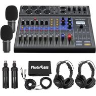 Zoom LiveTrak L-8 Portable 8-Channel Digital Mixer and Multitrack Recorder, 2x Zoom ZDM-1 Mic with Headphones, Windscreens and Stands, Cleaning Cloth - 2 Person Podcasting Bundle