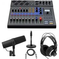 LiveTrak L-8 Portable 8-Channel Digital Mixer and Multitrack Recorder - Bundle with Shure SM7B Cardioid Vocal Mic, Desktop Mic Stand, Studio Monitor Headphone, 10' XLR Cable (5 Items)