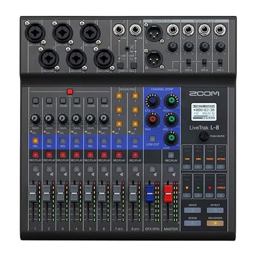  Zoom LiveTrak L-8 Portable 8-Channel Digital Mixer and Multitrack Recorder - Bundle with Shure SM7B Cardioid Vocal Mic, Desktop Mic Stand, Studio Monitor Headphone, 10' XLR Cable (5 Items)