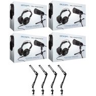 Zoom ZDM-1 4-Person Podcast Mic Pack Kit Bundle with Headphones, Mic Cables, and Boom Arms and Knox Gear Boom Arm (4-Pack) (8 Items)