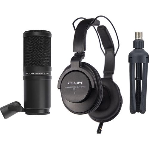  Zoom ZDM-1 2-Person Podcast Mic Pack Kit with Headphones, Mic Cables, and Boom Arms